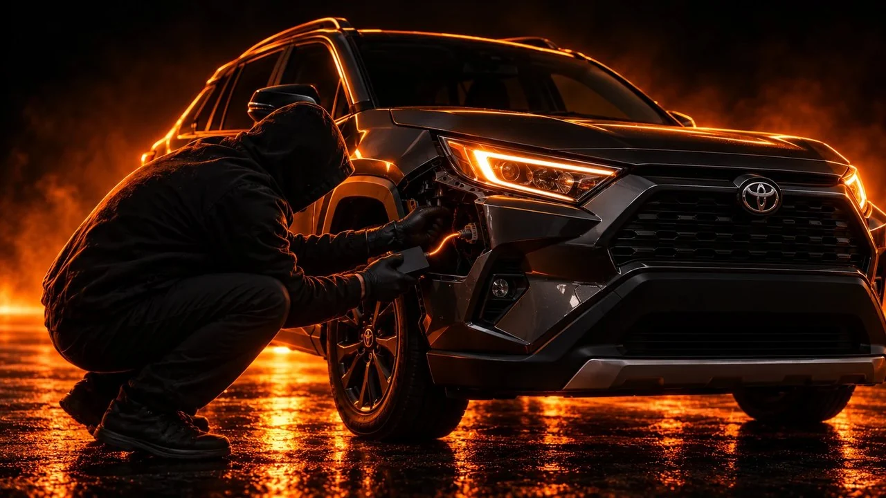 CAN injection car theft — a thief wiring into a car’s electronics under the dash to unlock and start it without the key